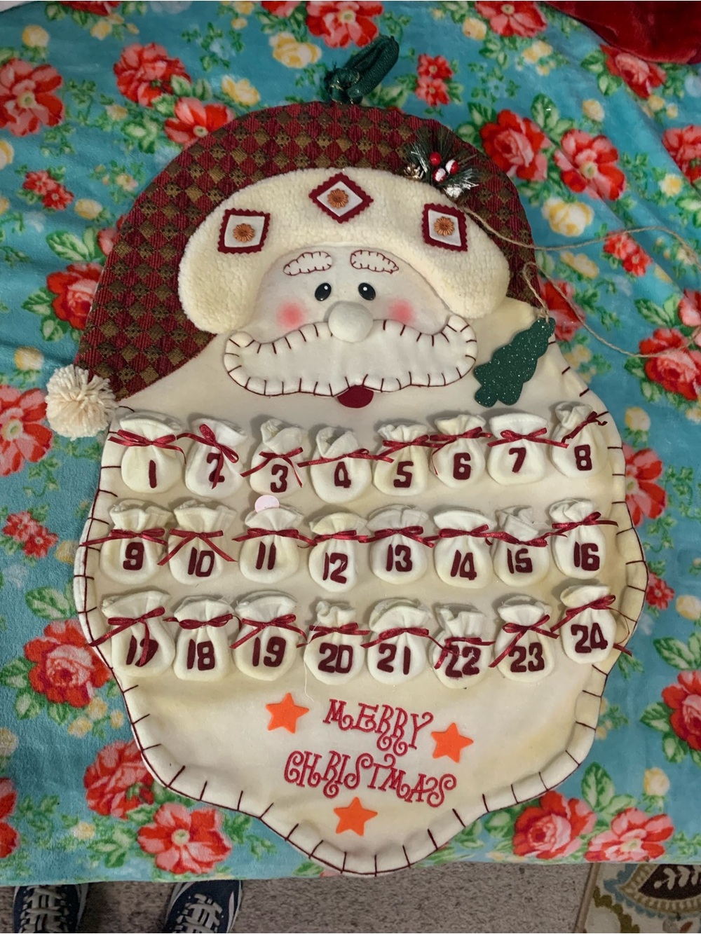 Santa Face Felt Fabric Advent Countdown Calendar Homemade